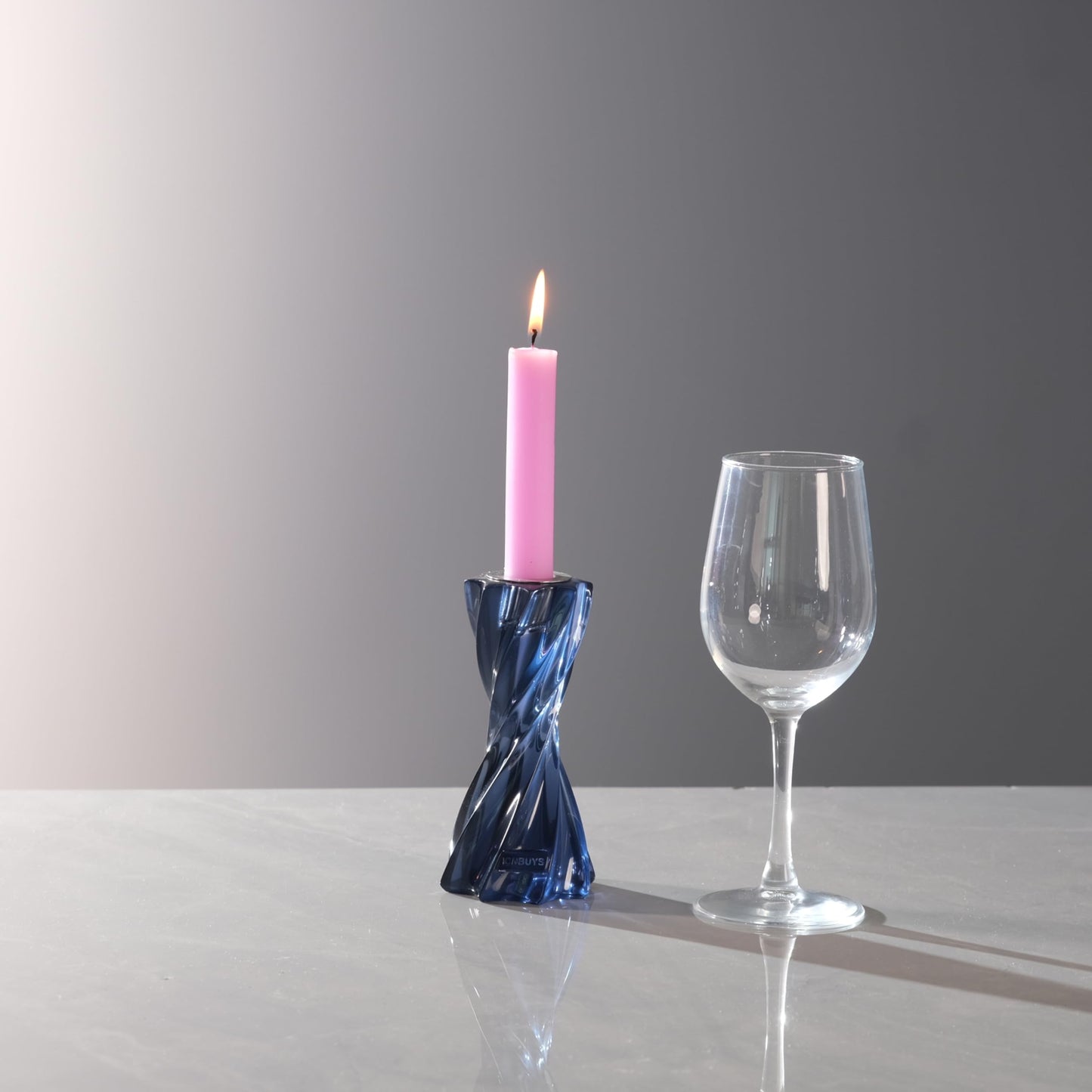 ICNBUYS Twizzle Twist Candle Holder, Decorative Candle Holder for Table Display, Romantic Decoration, Unique Home Décor Aesthetic, Housewarming Gift, Candle Stand Height 5.7 inches Black Blue - Resin