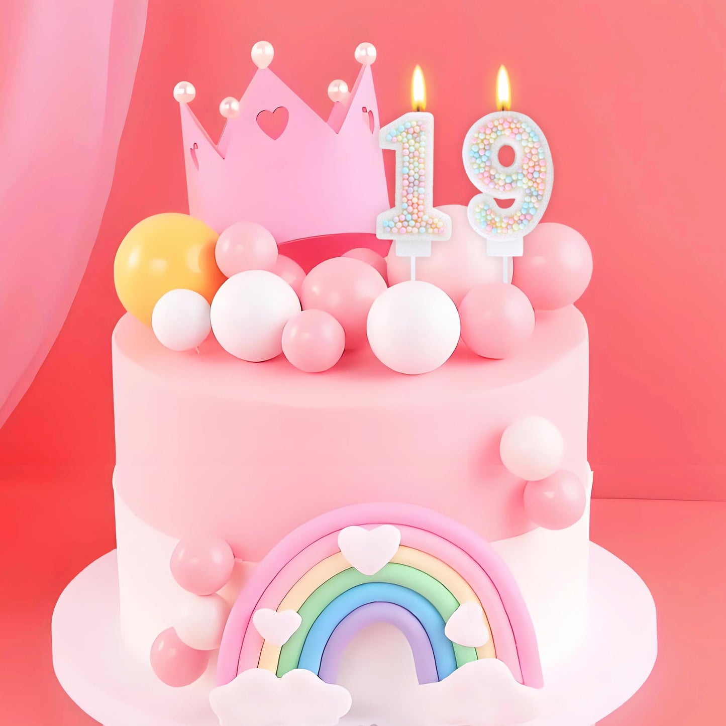 EAKE 19th Birthday Candle Macaron Glitter 3D Pastel Number 19 Candles for Birthday Cakes Girl Women Sweet Theme Birthday Wedding Anniversary Party Cake Decoration