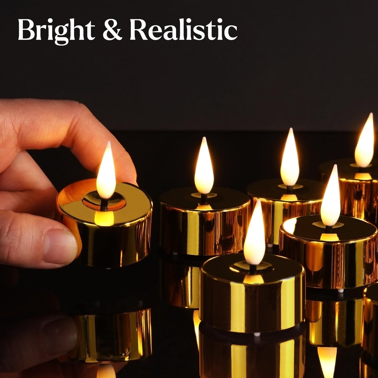 Eywamage Gold LED Tealights with Remote Batteries, Flickering Flameless Tea Lights Votive Candles Set of 12