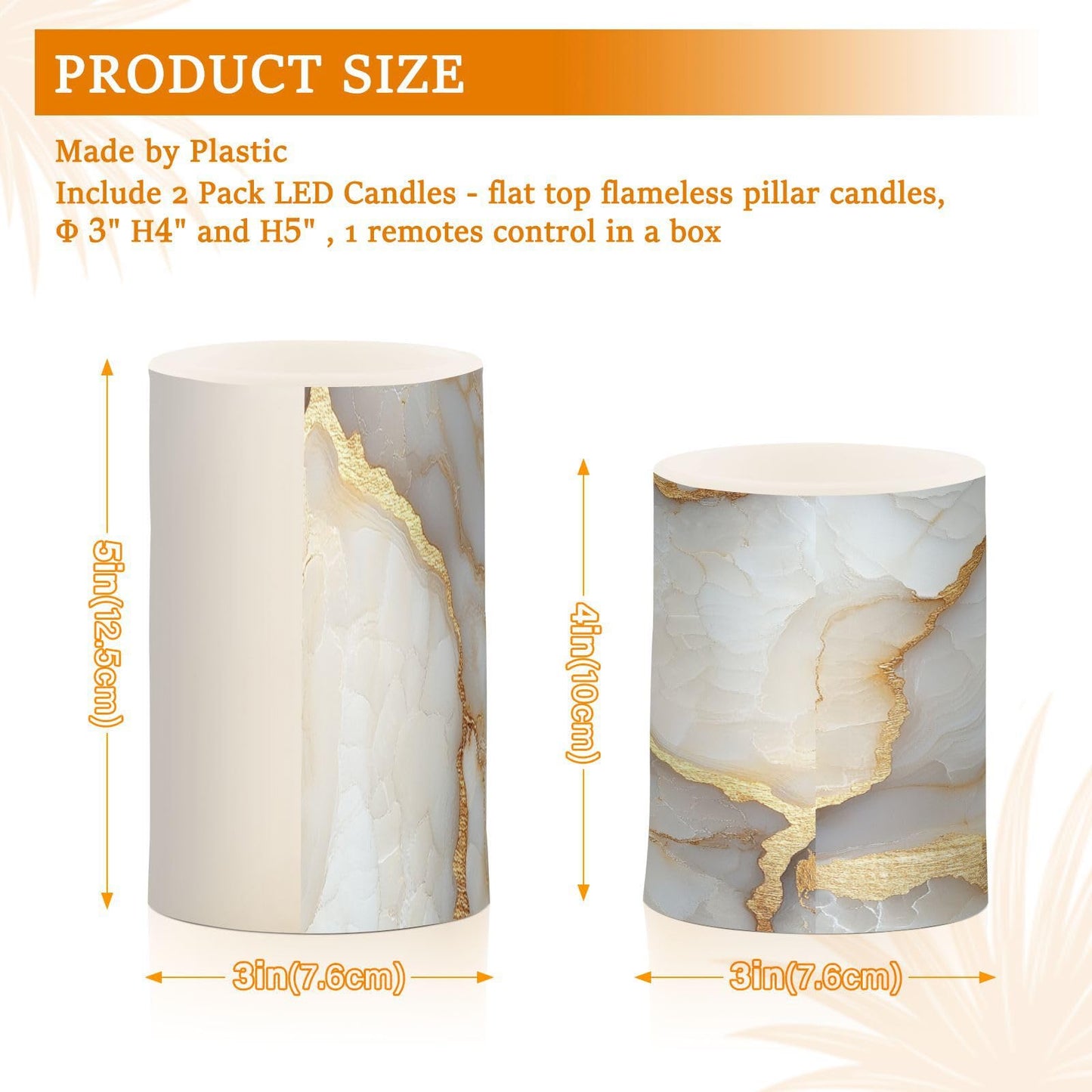 Flameless Pillar Candles Battery Operated Pillar Candles Set for Votive Marble White White