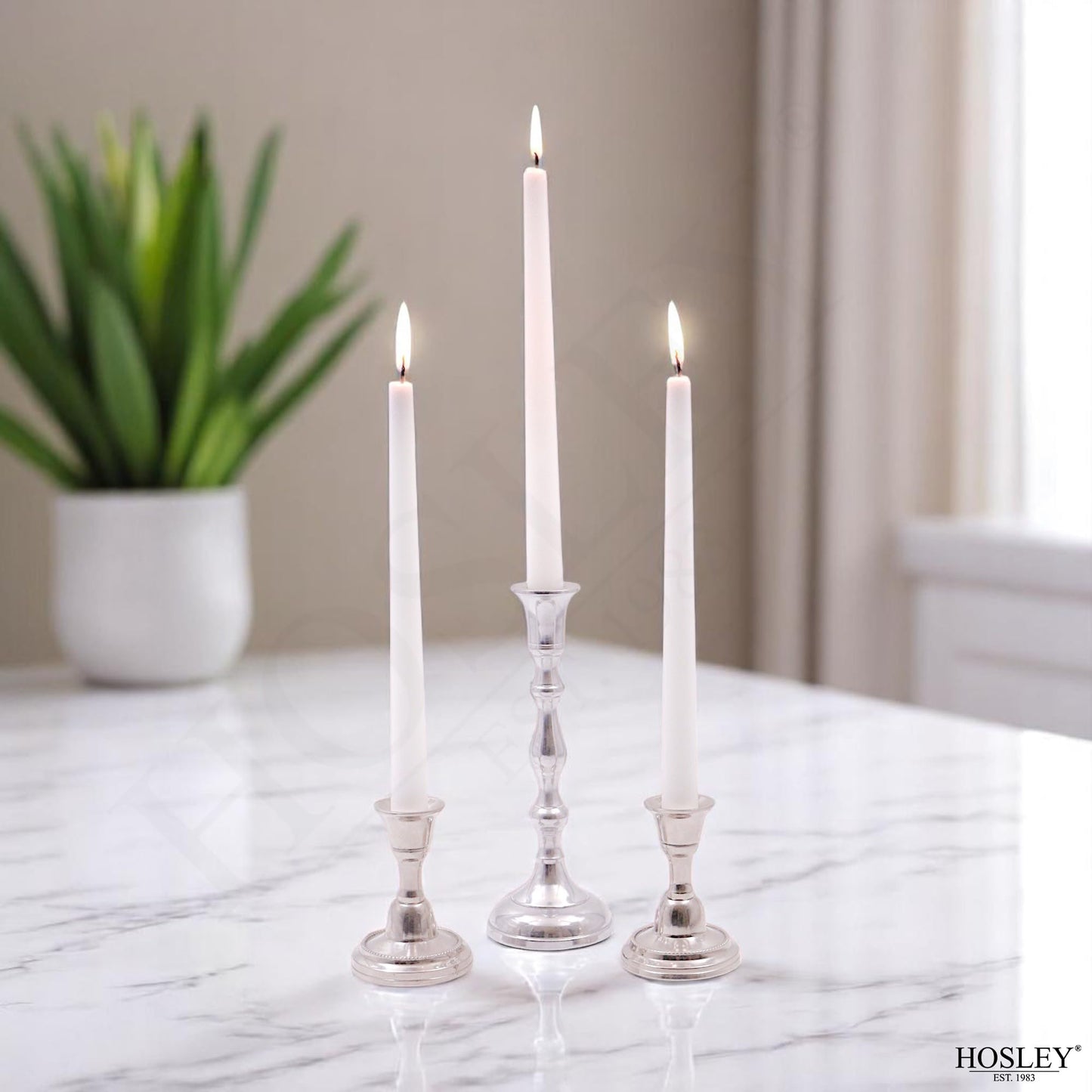 Hosley 12-Pack Unscented 10 Inch White Taper Candles, Premium Quality Smokeless, Dripless Candle Sticks for Home Décor, Restaurant, Church, Weddings & Parties