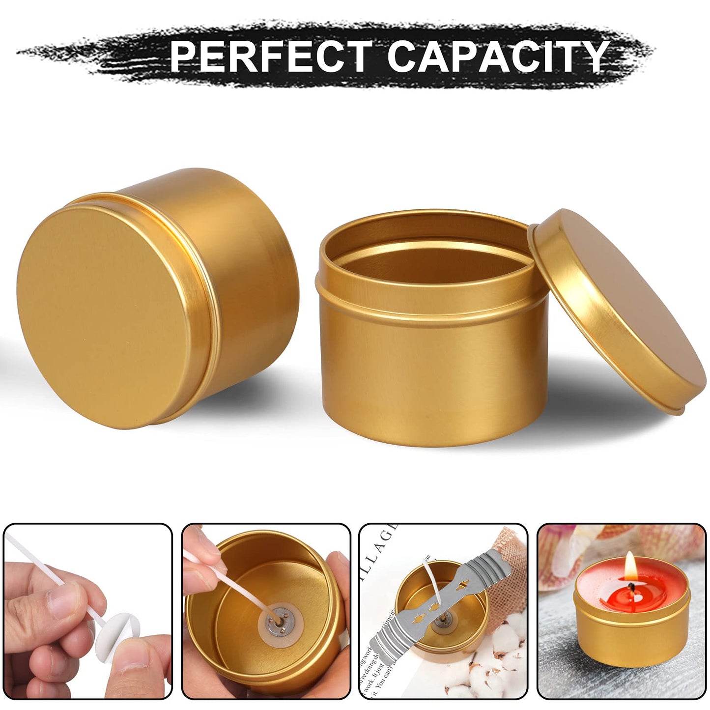 DINGPAI Candle Tin 18 Pcs, 4oz Candle Containers, Candle Jars for DIY Candle Making, Gold Color, Arts & Crafts, Storage and Holiday Gifts