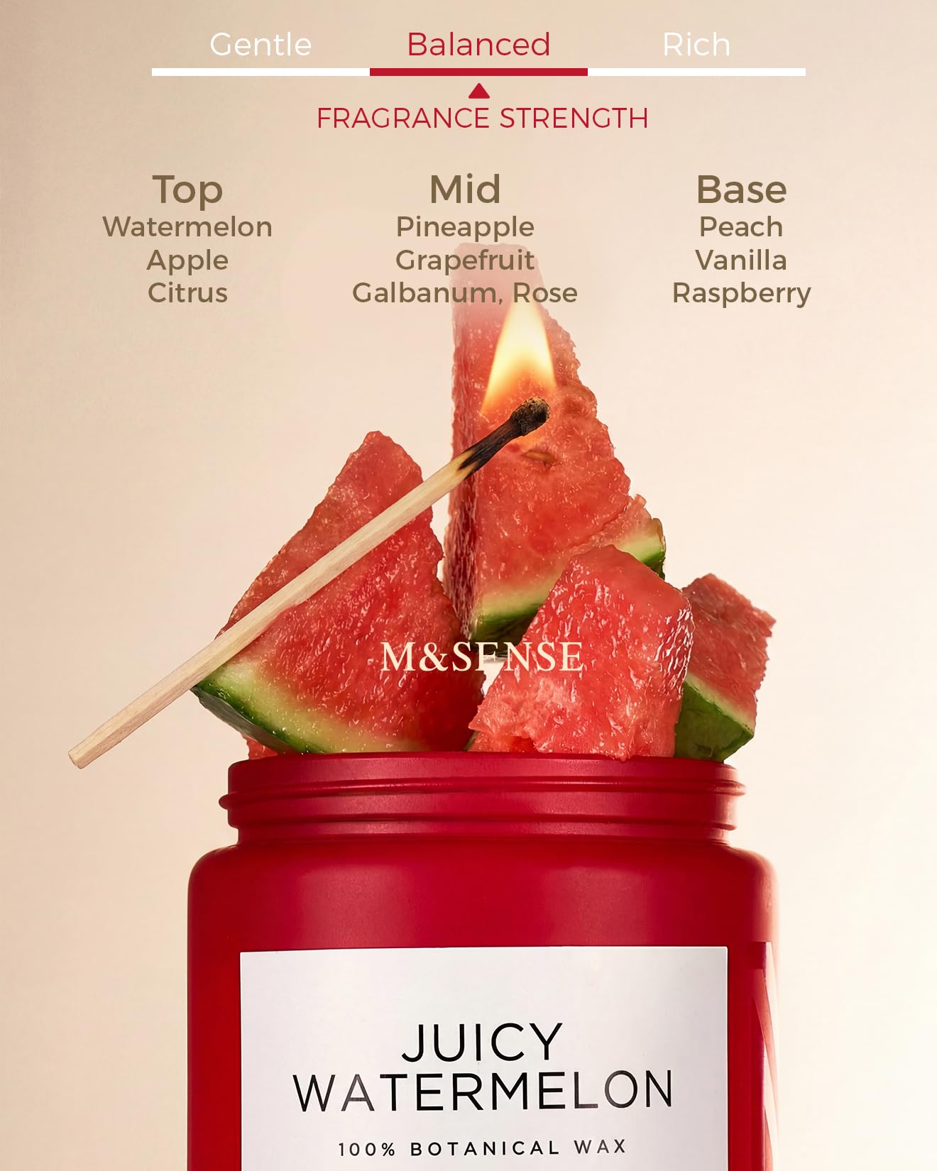 M&SENSE Juicy Watermelon Scented Candle, 19.4oz 110 Hours Clean Non Toxic Natural Soy Wax Long Lasting Candle for Women Men, 2 Wick Fruit Scent Home Fragrance Home Decor for Housewarming Gifts
