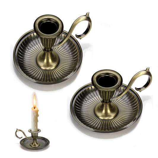 2pcs Vintage Candlestick Holders,Vintage Taper Brass Candle Stick Holders Decor with Handle for Centerpiece Party Wedding Table Home Decor Gift