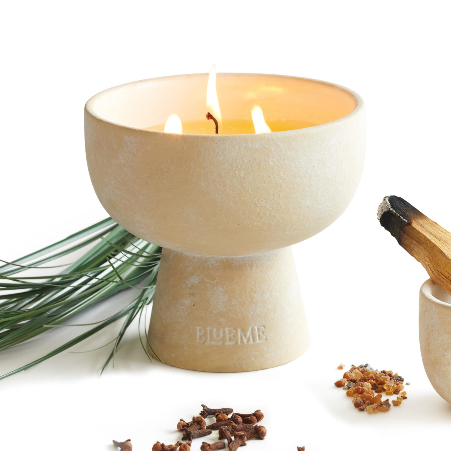 Blueme Spiritual Candle | Palo Santo & Vetiver | 3 Wick - Refillable Wellness Candle with Essential Oils, Hand Finished & Poured Soy Wax Blend Ceramic Vessel, Natural Cotton Wicks | Medium 12 oz