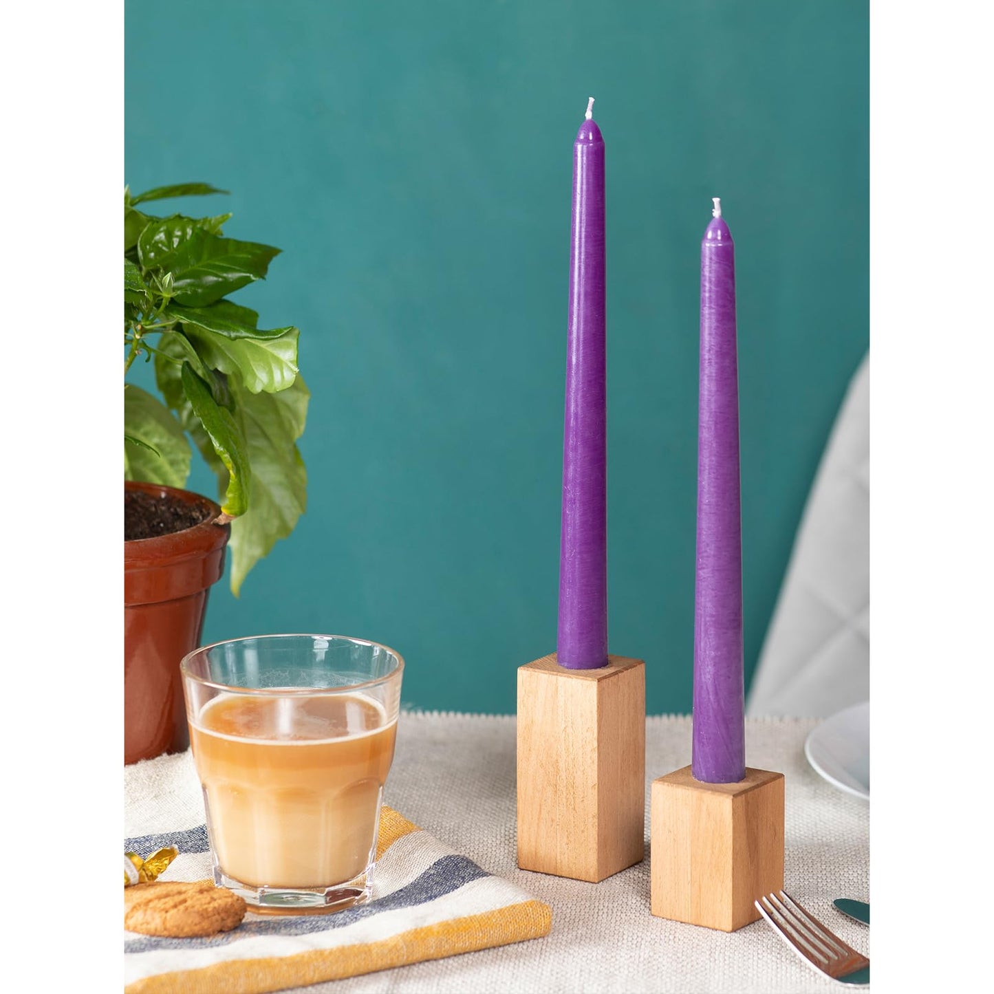 CANDWAX Purple 10 inch Taper Candles Pack of 4 - Unscented Smokeless Dripless Long Burning Christmas Candlesticks - Perfect as Christmas Candle Sticks for Home Decor - Purple Taper Candles