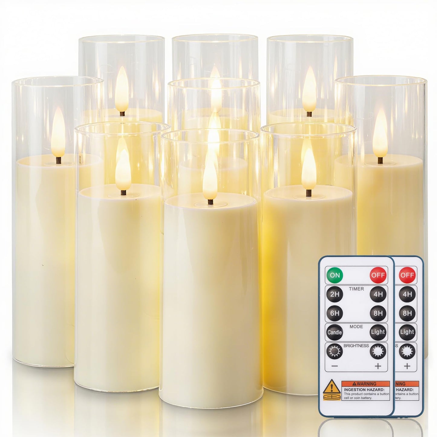 Homemory Ivory Acrylic Flameless LED Candles, Battery Operated with Remote Control and Timer, Electric Fake Candles for Wedding, Home Decor, Set of 9