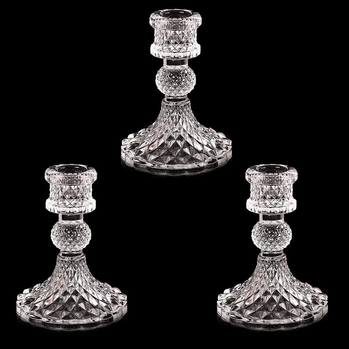 Hovico Glass Candle Holder, 4 Pcs Taper Candlestick Holders, Decorative Candle Sticks for Wedding, Festival, Party & Windowsill Decor