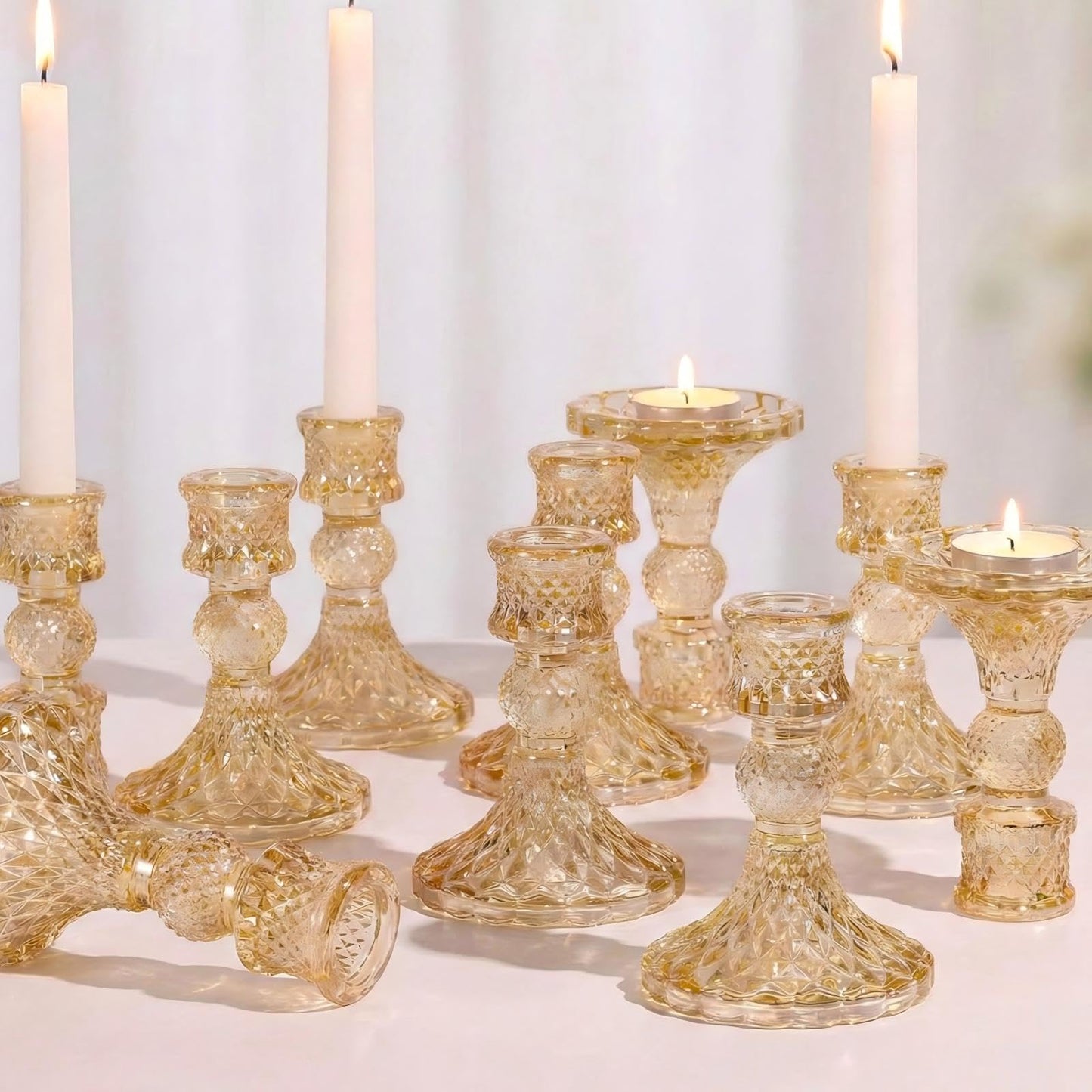 Simeitol Gold Candle Holder Set of 12, Glass Taper Candle Holders, Gold Candlestick Holders, Candle Stick Holder for Table Centerpieces, Wedding, Christmas & Home Decor