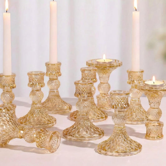 Simeitol Gold Candle Holder Set of 12, Glass Taper Candle Holders, Gold Candlestick Holders, Candle Stick Holder for Table Centerpieces, Wedding, Christmas & Home Decor