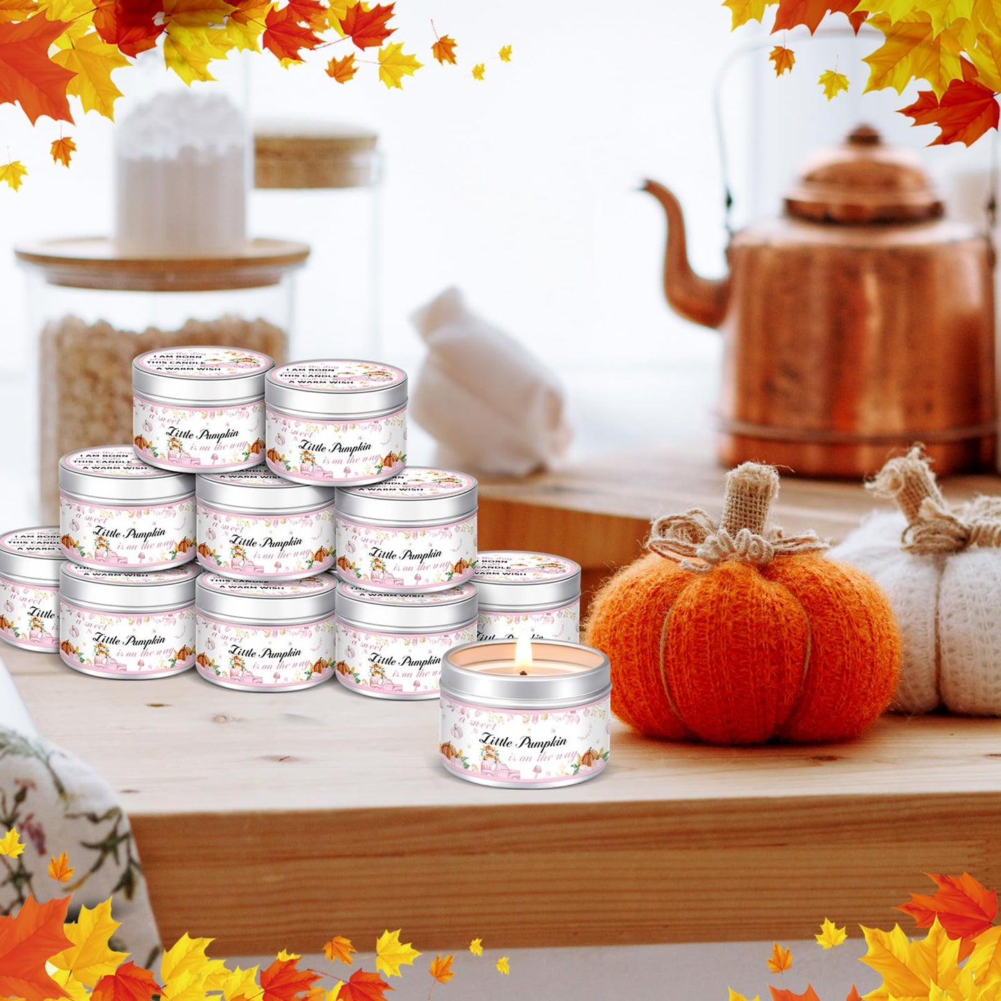 MTLEE 24 Pcs Thanksgiving Little Pumpkin Baby Shower Party Favors Candles Lavender Scented Baby Shower Favors for Guests Rustic Tealights Candles Gender Reveal Return Gifts (Pink, 1.2 Oz)