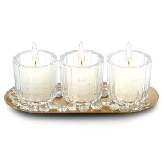 Dawhud Direct Glass Candle Holders - Transparent with Gold Base - Elegant Candle Centerpieces for Tables - Durable Heat-Resistant Design - Perfect for Weddings and Holidays - 3 Glass Set