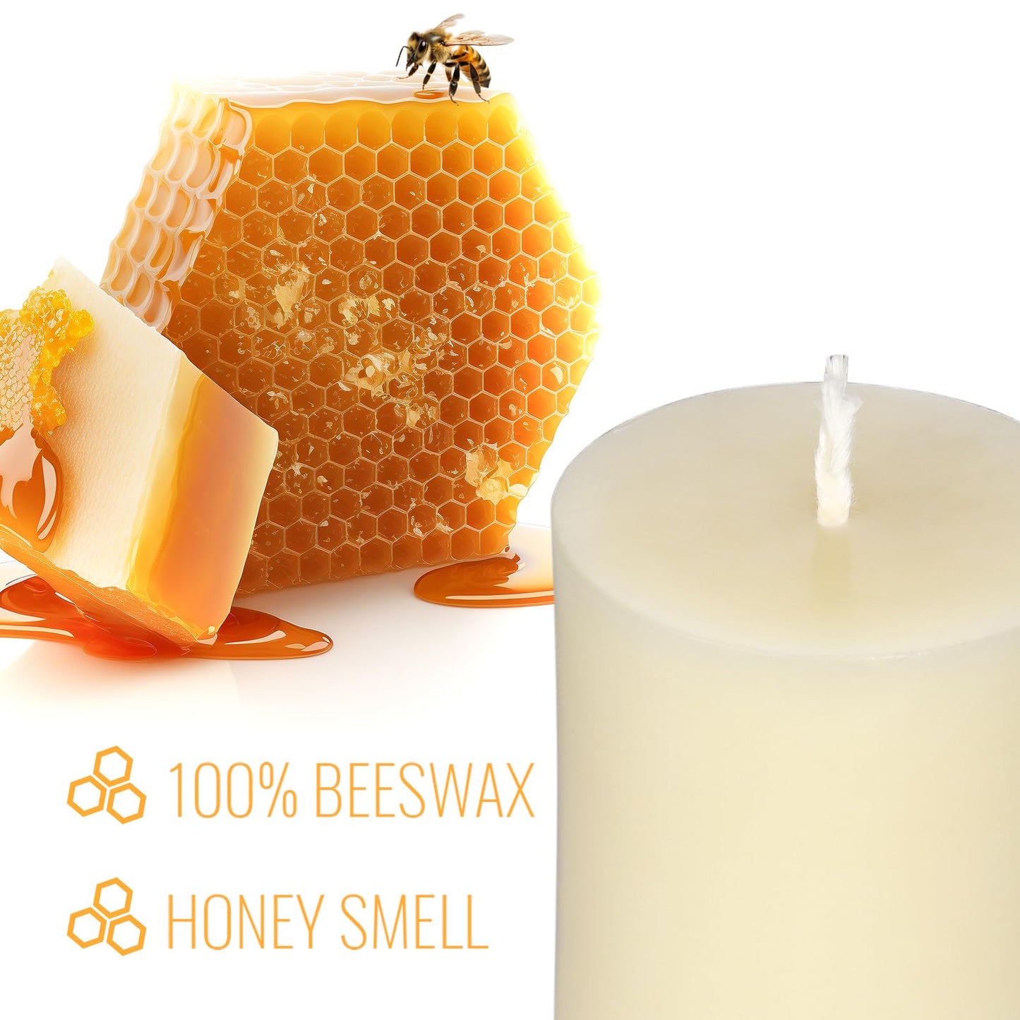 2x3 Inch Beeswax Pillar Candles Set of 2, 20 Hours Burn Time,Honeycomb Beeswax Candle for Wedding and Church (Ivory