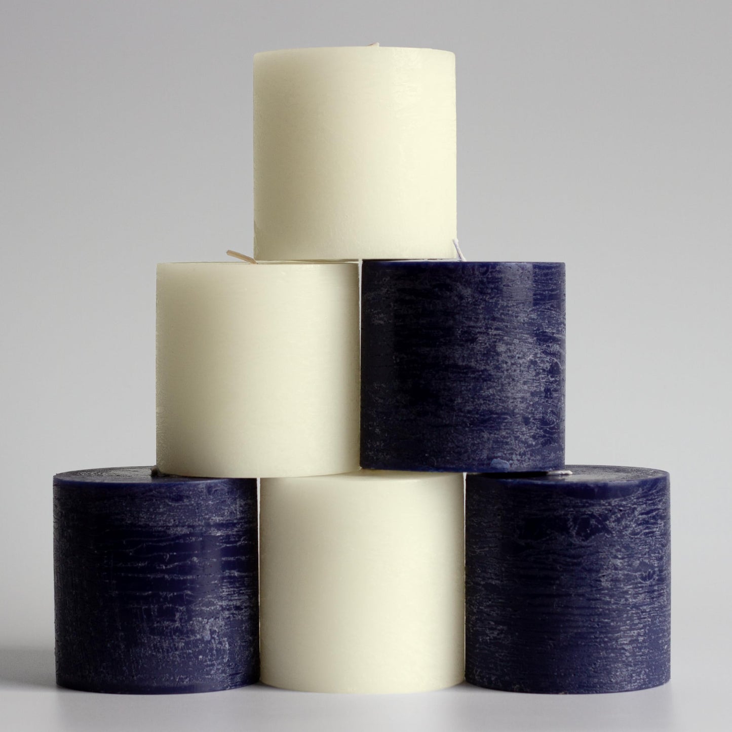 CANDWAX 3x3 Inch Dark Blue and Ivory Pillar Candles Bundle - 3 Dark Blue and 3 Ivory Candles - Unscented Decorative Candle - 6 Pack
