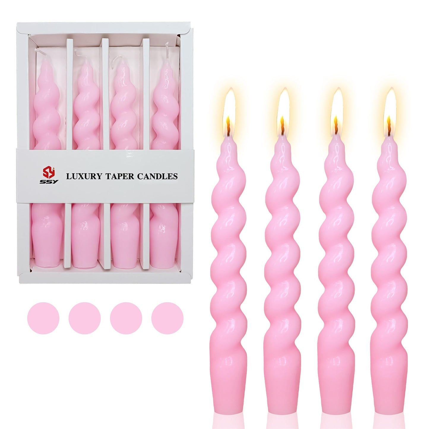Gedengni 8pcs Pink Candlesticks Short Taper Candles - 7 inches Funky Candle Sticks Green Spiral Tapered Candles Twisted Candles for Home Décor Dinner Weddings Women Gifts