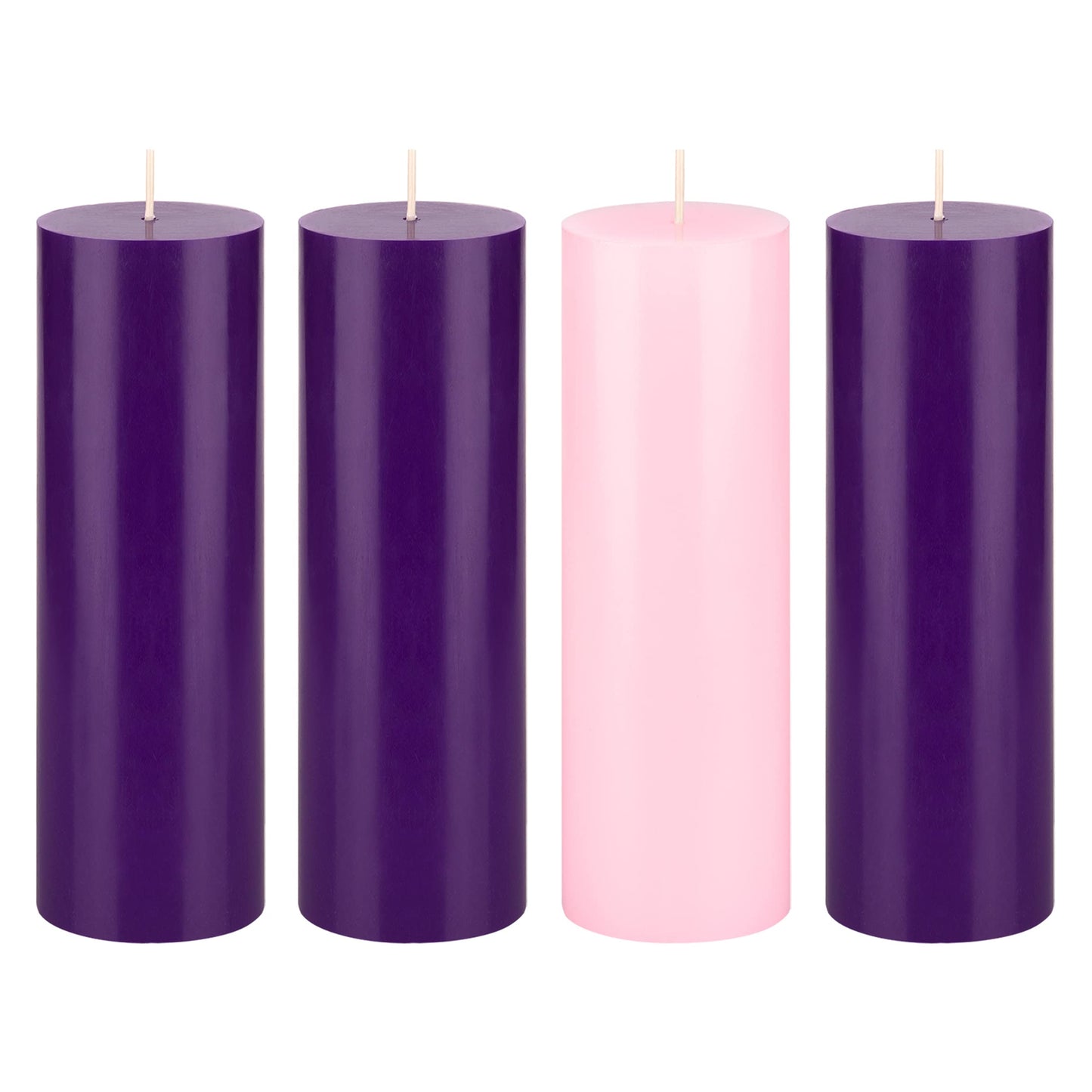 Mega Candles 4 pcs Unscented Christmas Advent Candles Set, Hand Poured Premium Wax Round Pillar Candle 3 Inch x 9 Inch, Holidays, Occasions, Events, Festivities, Devotional, Church, Wreath, Gifts