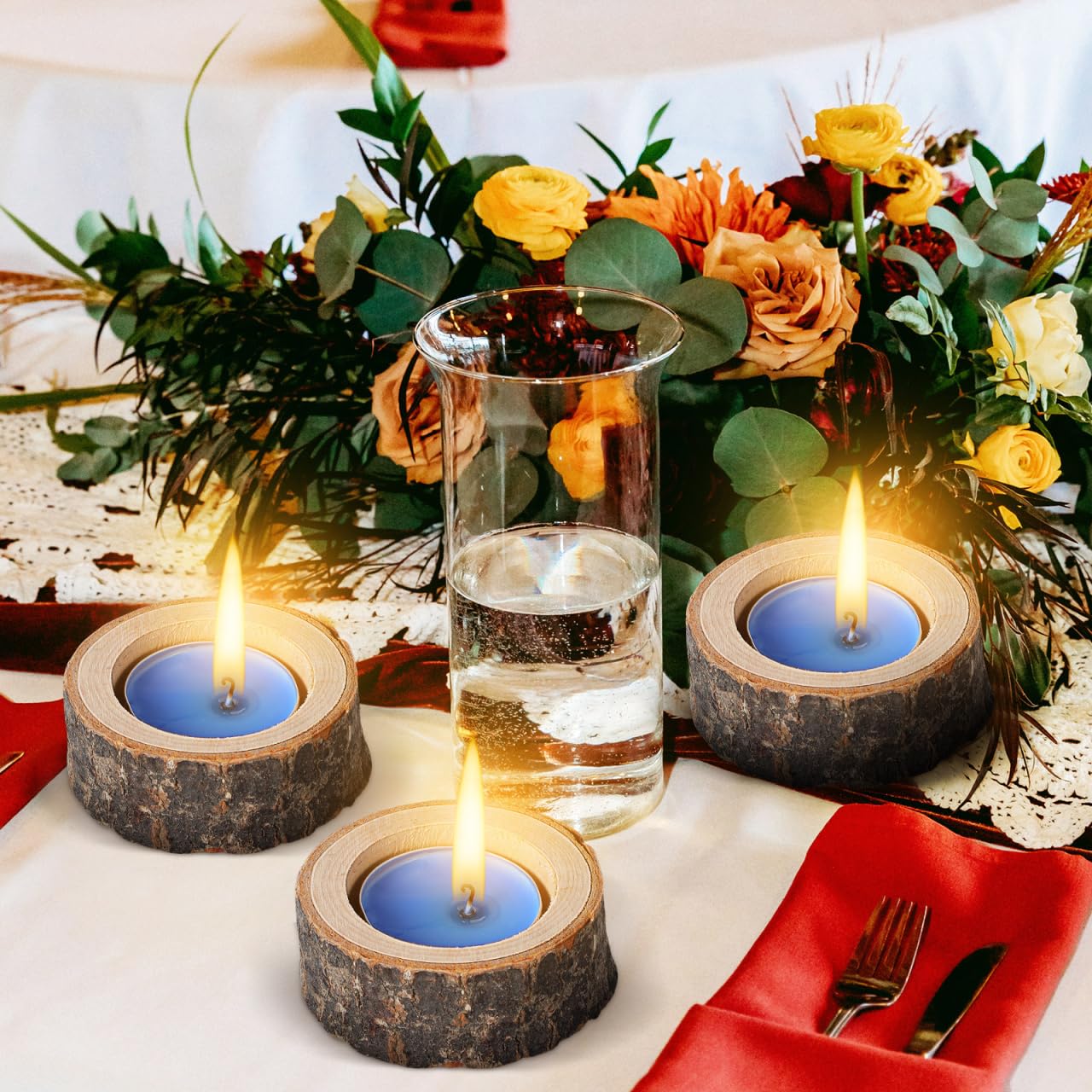 DECHOUS 24Pcs Wooden Tealight Candle Holder: Natural Birch Stump Wood Votive Tealight Holder Candlestick Centerpiece for Wedding, Party, Holiday, Home Decoration, Inner 1.57in
