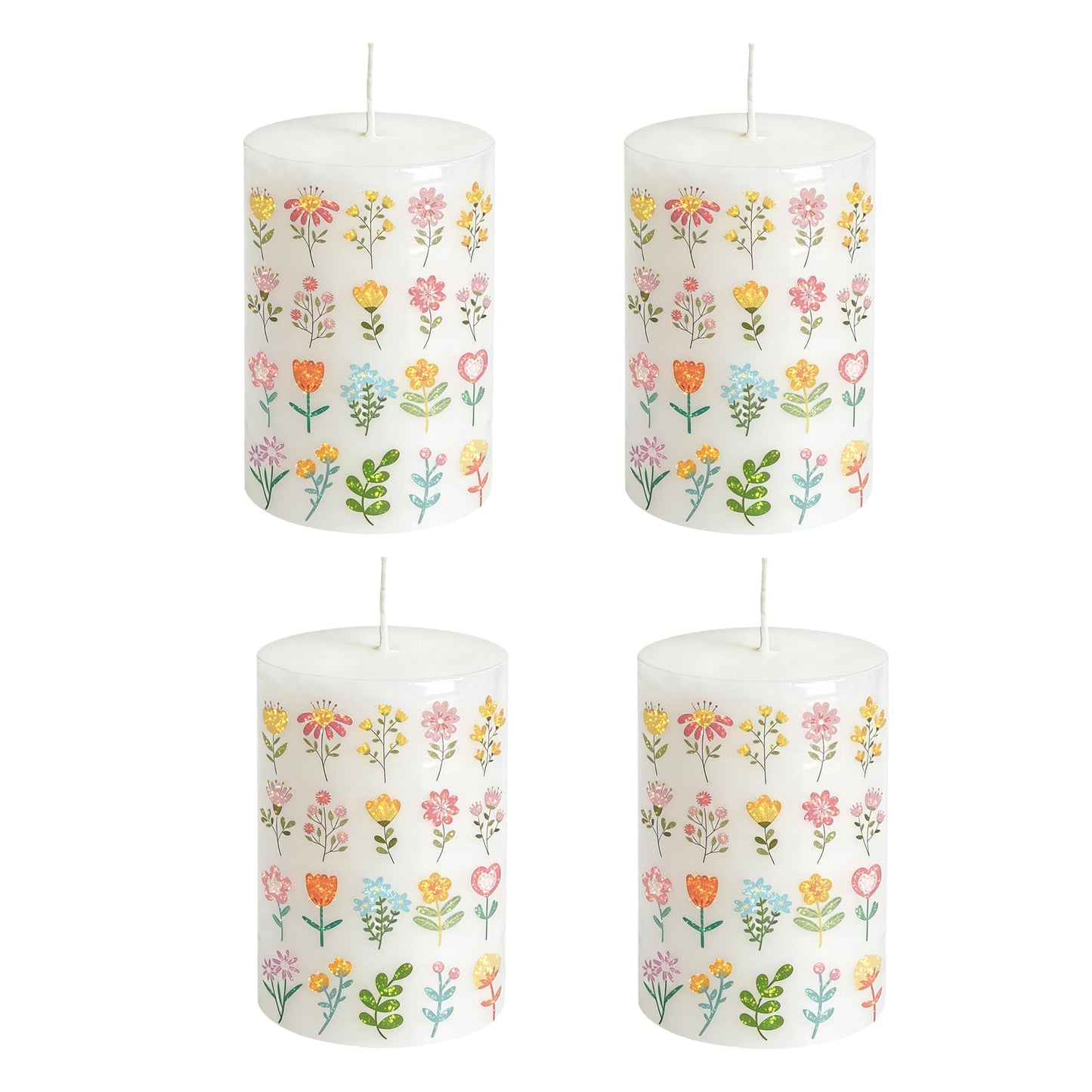 4 Pack Flower Pillar Candles Dripless, Smokeless, Unscented Pillar Candles for Indoor Decor, Spring Deco, Party, Dinner, Wedding and Home Decor