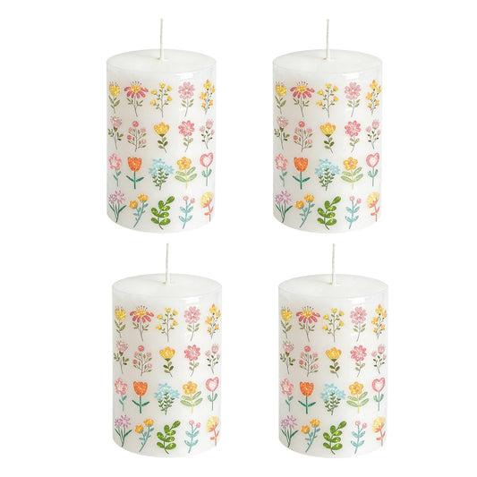 4 Pack Flower Pillar Candles Dripless, Smokeless, Unscented Pillar Candles for Indoor Decor, Spring Deco, Party, Dinner, Wedding and Home Decor