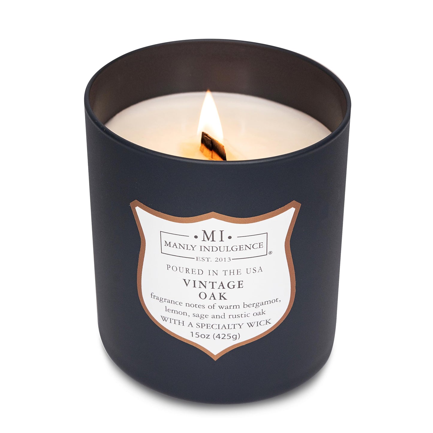 Manly Indulgence Vintage Oak Scented Candles for Men, 15 oz Wooden Wick, Premium Soy Blend Wax, 60H Burn, Candles for Home Scented - Made in The USA