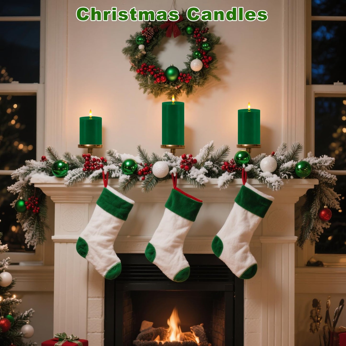Green Flameless Candles, Set of 3 Flickering LED Candles with Remote & Timer, Dimmable Real Wax Electric Pillar Candles Battery Operated, Candles Light for Home St. Patrick's Christmas Decor (Green)