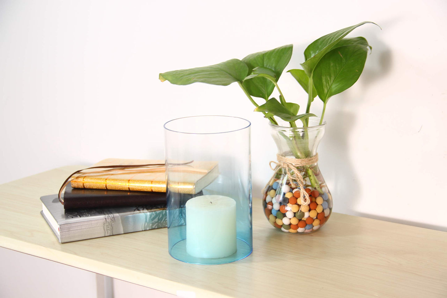 KETE Colored Glass Cylinder Candle Holder Bottomless Borosilicate Glass Globe Lamp Shade Replacement (GRADIENT BLUE,3.5x6)
