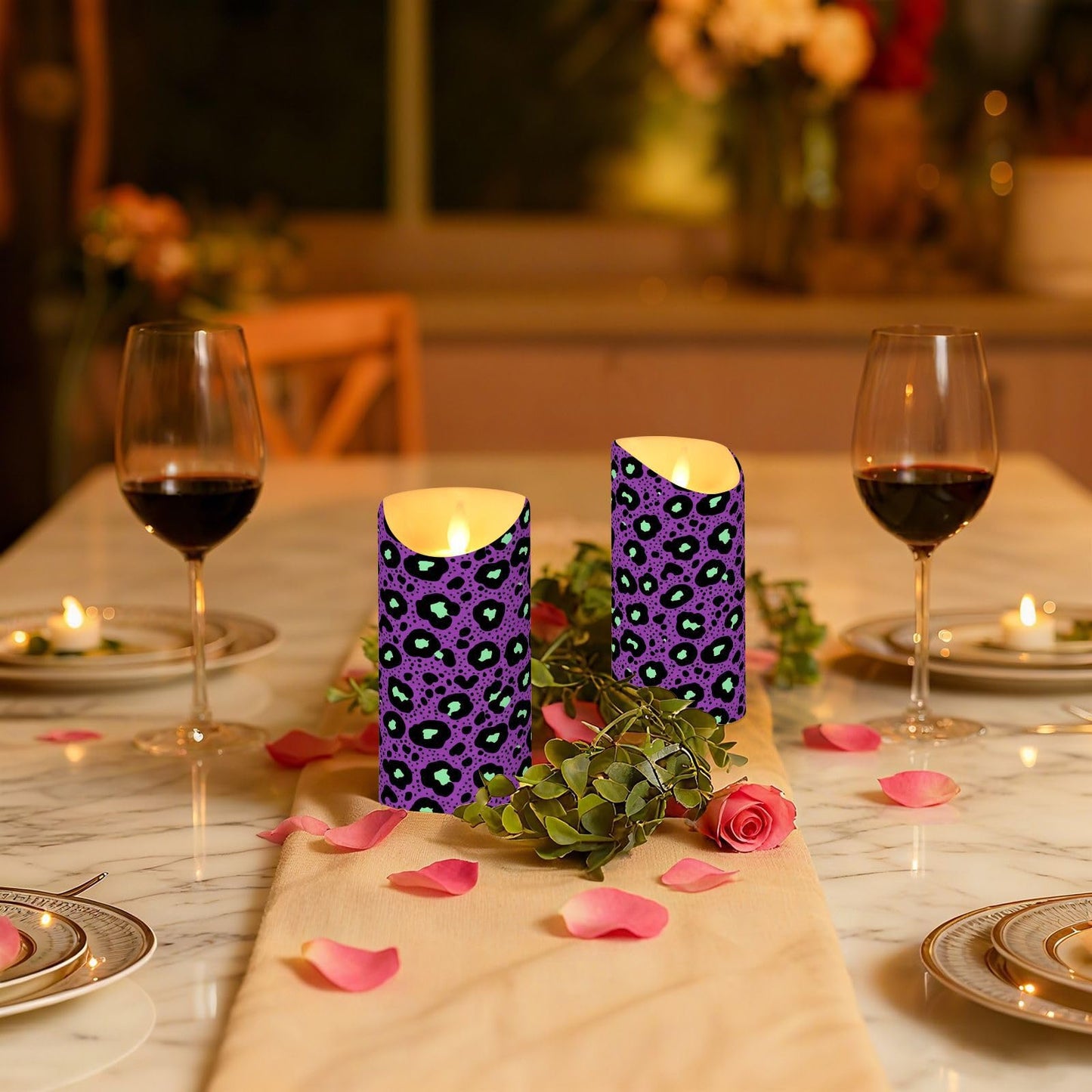 Gravopti Leopard 2 Pack Flameless LED Pillar Candles with Remote & Timer, Battery Operated, Flickering Wax Candle for Wedding, Romantic Home & Party Decor
