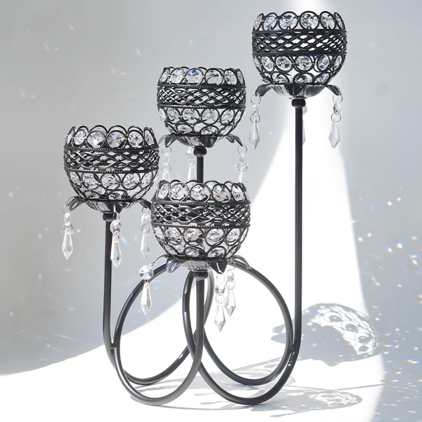 5 Pcs Metal Flower Candle Holder Leaves, 4.3 Inch Metal Candle Stand Accessories with 3 Hanging Holes for Crystal Pendants, Suitable for Candlesticks and Candelabra (Black, 3.9"-5pcs)