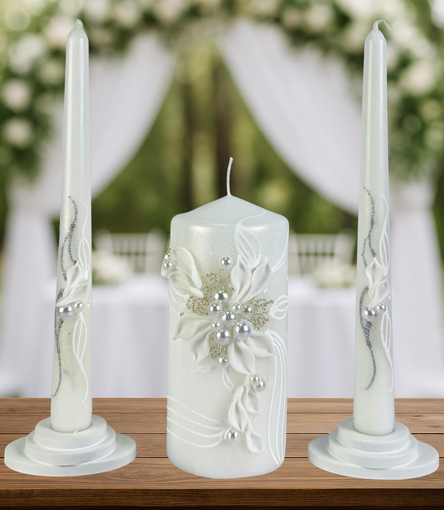 Magik Life Unity Candle Set - Wedding Ceremony & Reception – 6” Pillar & Two 10” Taper Candles – Long Burning Unity Candles for Marriage Ritual – Handmade in USA – Royal White