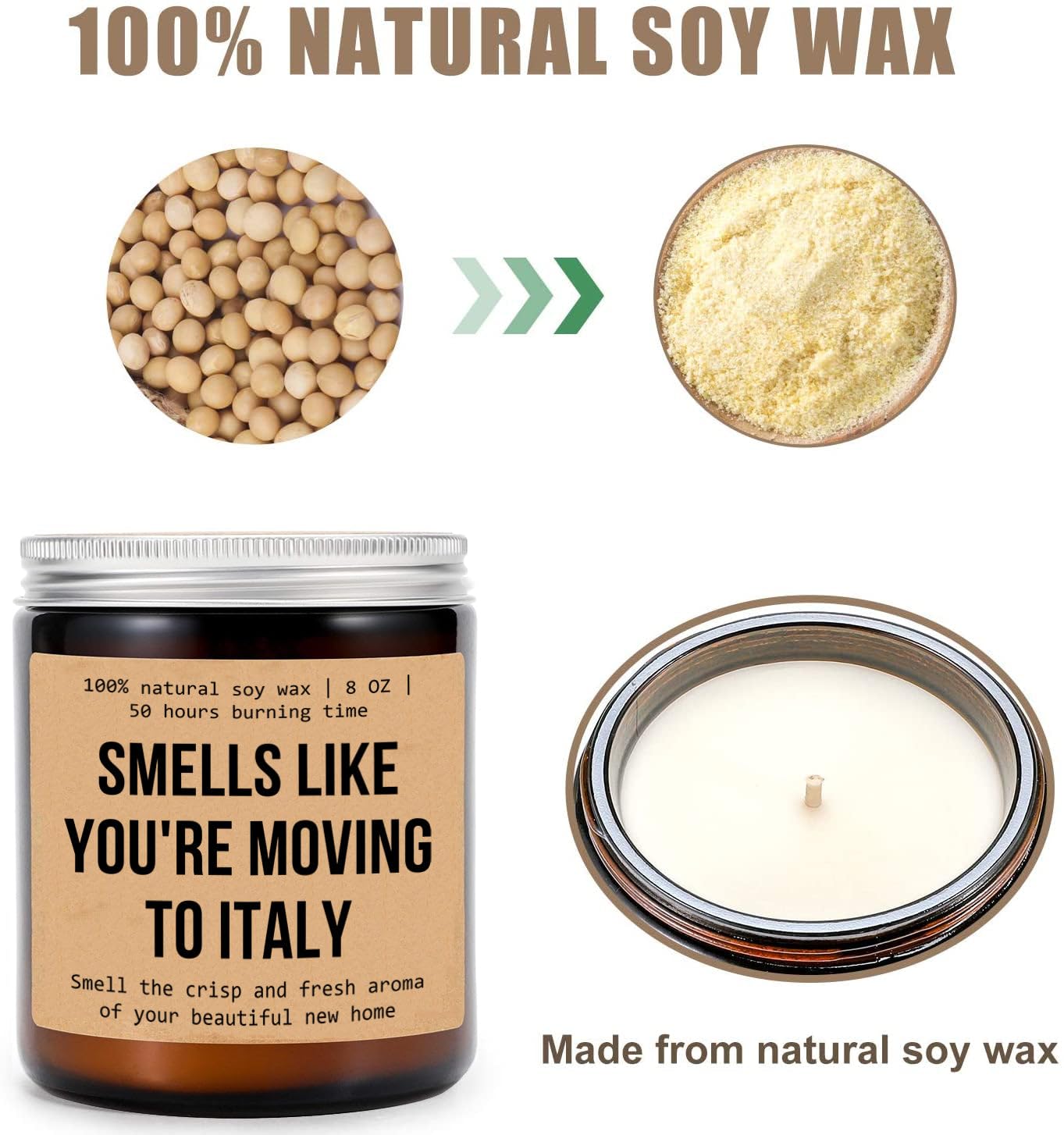 Emily Gift Italian Scented Soy Jar Candle - 8oz, 50hr Burn Time, Modern Design, Stress Relief, Home Fragrance