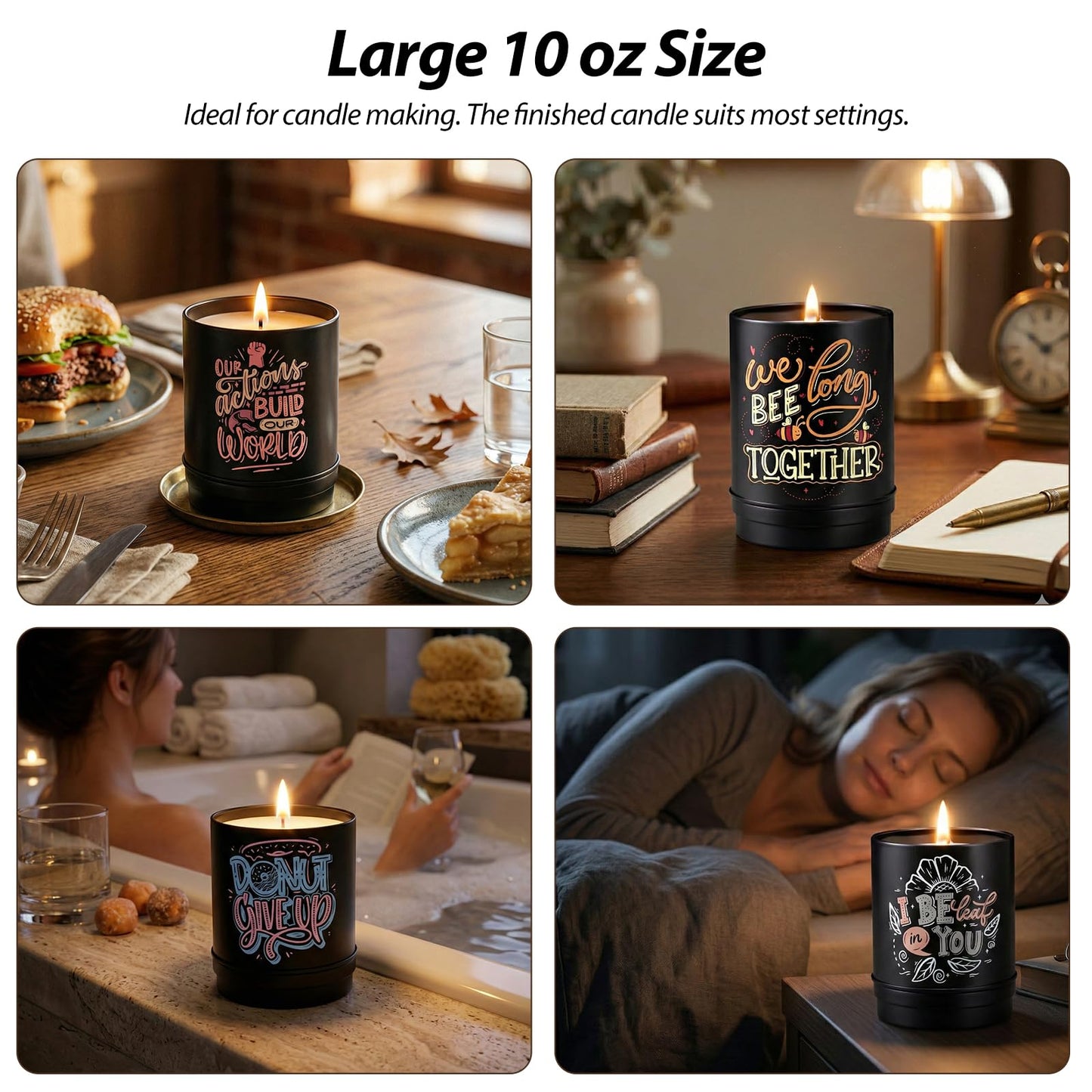 Nexuraze Empty Candle Tins for Making Candles with Lids, Tinplate Material, Warning Label Printed on Can Bottom (Black & Colorful)
