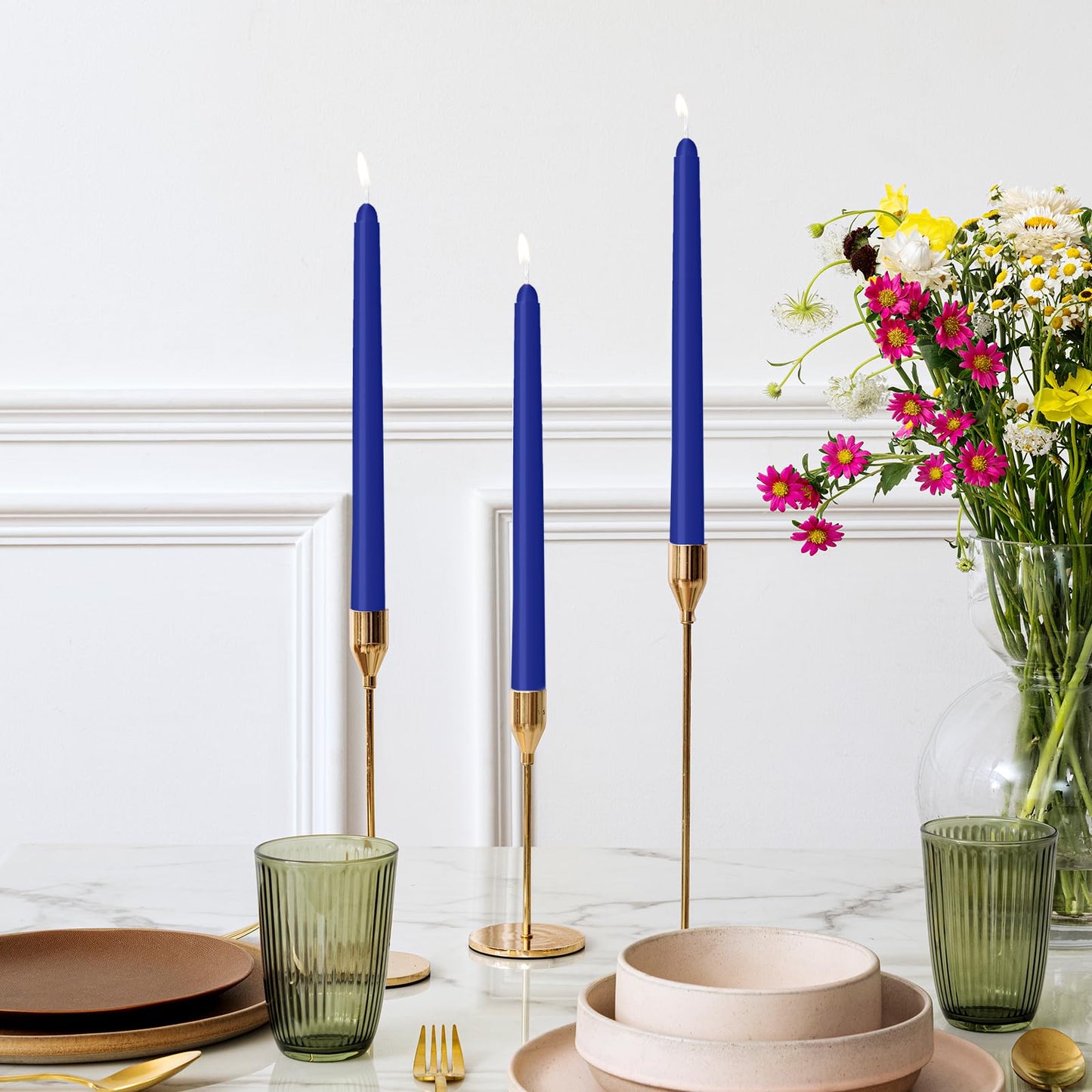 LYOBATH 30 Pack Blue Taper Candles - Taper Candles 10 Inch Dripless, Smokeless & Unscented - 8 Hours Long Burning - Ideal for Weddings, Dinner Parties, and Home Decor