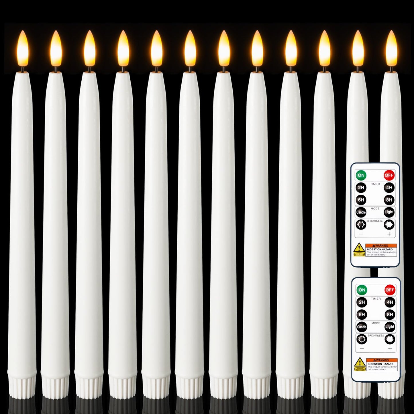 Homemory 11 inches Waxy Flameless Taper Candles with Remote Timer Dimmer, 12 Pcs Battery Operated Taper Candles with Flickering Flame, White LED Candlesticks for Wedding, Christmas Indoor Decoration