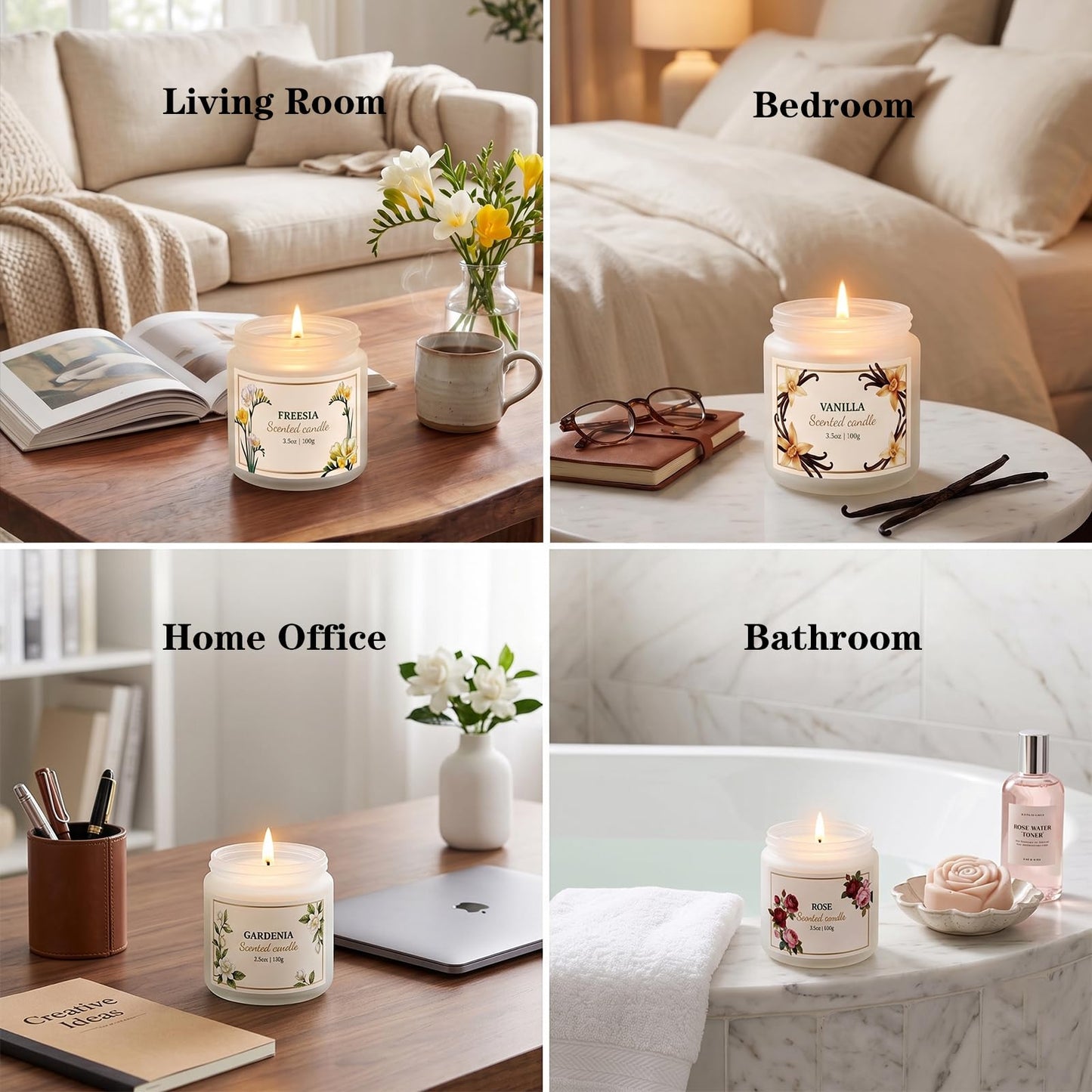 6 Pack Scented Candles for Women – Lavender, Vanilla, Gardenia, Rose, Jasmine, Freesia Floral Scents, 21oz Natural Soy Wax Aromatherapy Candles for Relaxation Stress Relief & Birthday Gifts for Women