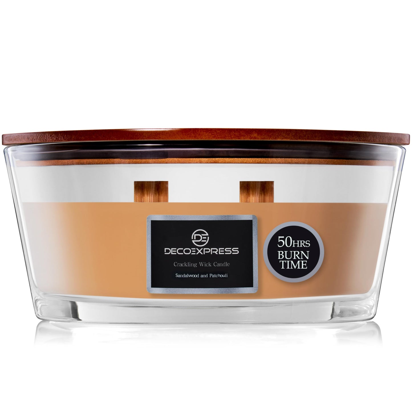 DECO EXPRESS Scented Candles, Crackle Double Wick Candles, Long 50 Hours Burn Time, Home Decor & Gift Ideas (Sandalwood/Patchouli)