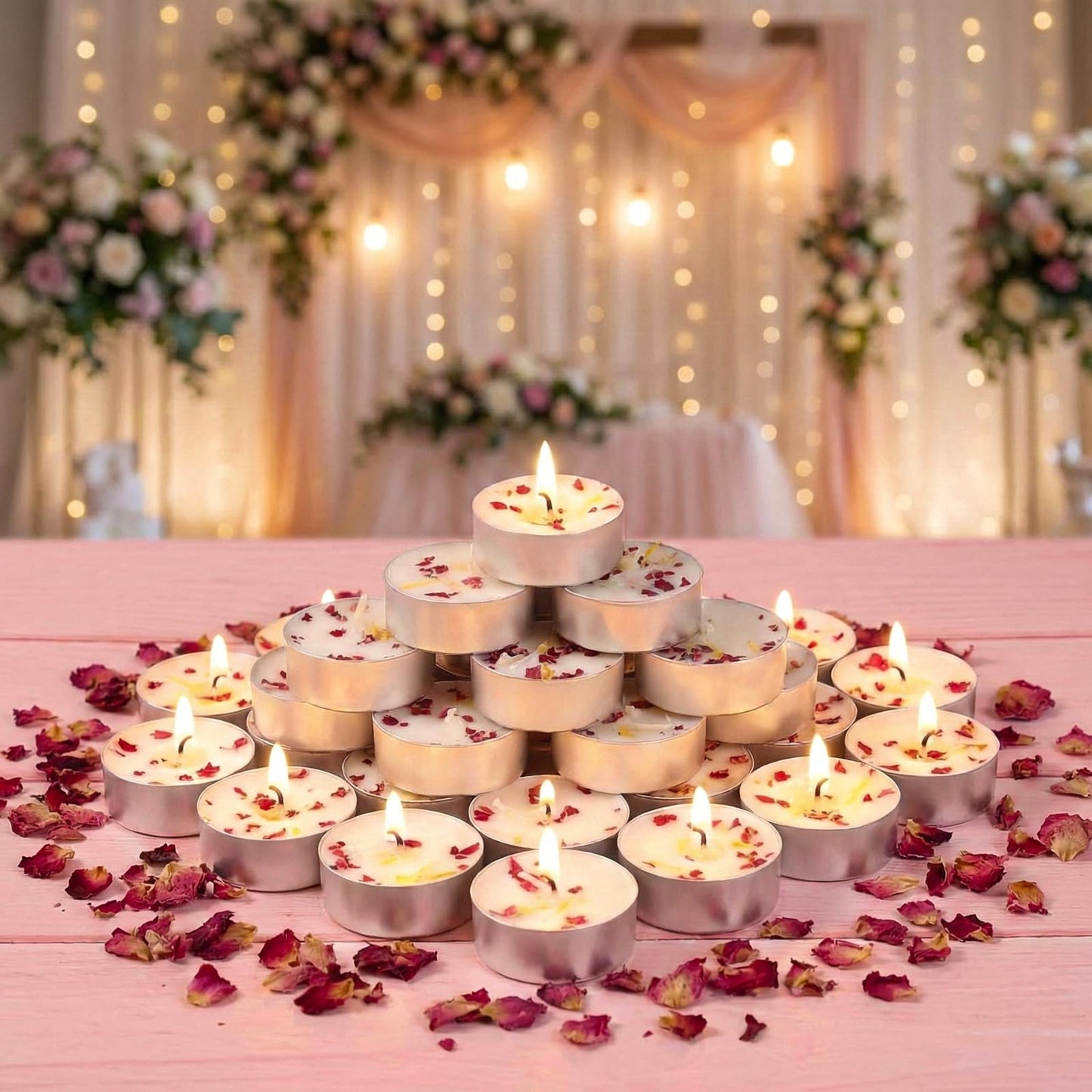 Rose Scented Tealight Candles 16 Pack - 4-Hour Palm Wax White Tea Lights, Plant Dried Flower Tea Lights Candle (Paraffin-Free), Scented Votive Candles for Home/Yoga/Bath/Meditation