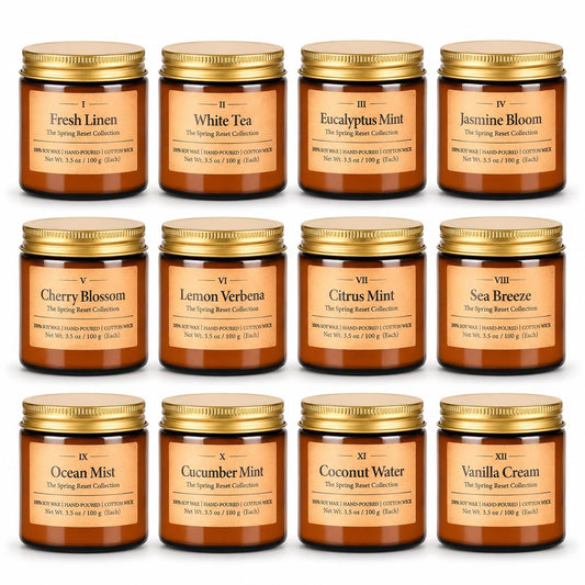 12 Pack Summer Scented Candles, 3.5 oz Amber Glass Jar Soy Candle Set, 8% Essential Oil Blend, Gifts for Women Birthday Housewarming