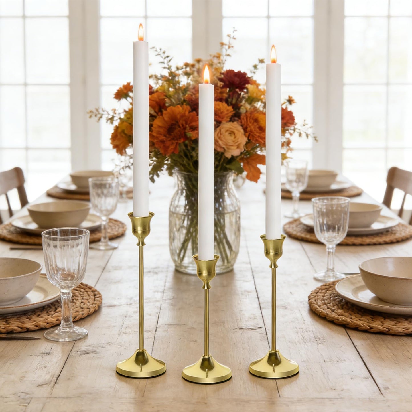 Bryzont Golden Taper Candle Holders Metal Gold Candlesticks Modern Candle Stick Holders Set of 3 for Dining Table, Weddings & Home Decor