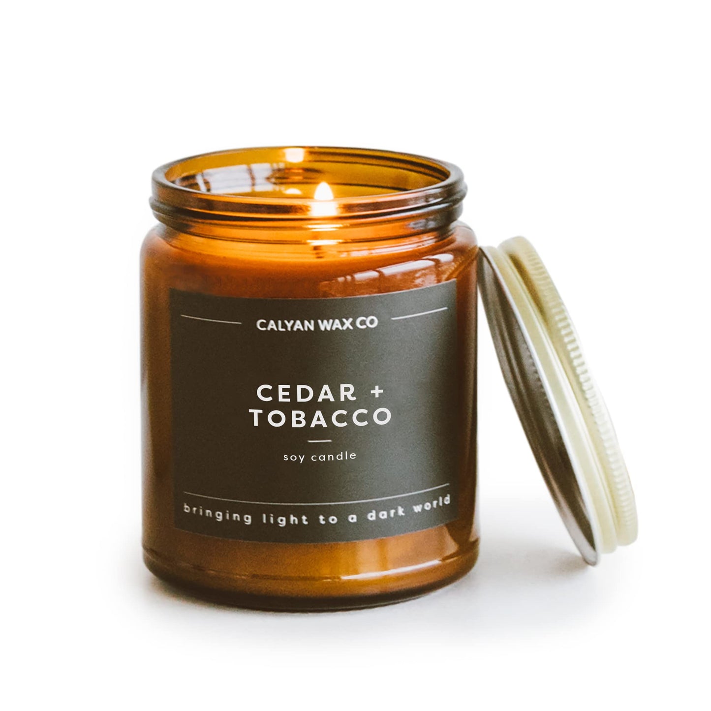 Calyan Wax Co. Cedar & Tobacco Scented Candle - 57 Hour Burn - Luxury Clean Soy Wax Candles - Long Lasting Amber Glass Jar Candle for Home - 7.2oz
