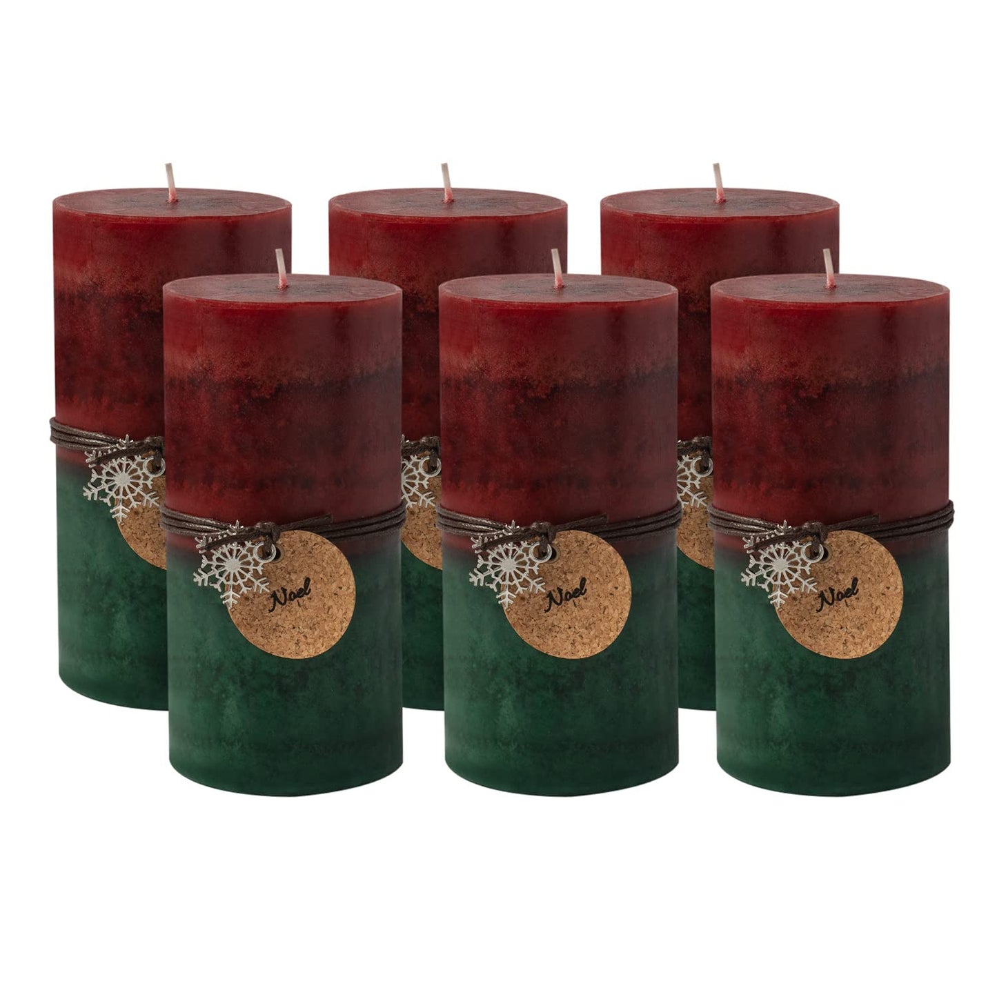 Royal Imports 3" x 6" Pillar Candles for Christmas Holiday Décor, Wedding & Home Decoration, Unscented, Dripless & Smokeless, Set of 6, Red Green Ombre Wax