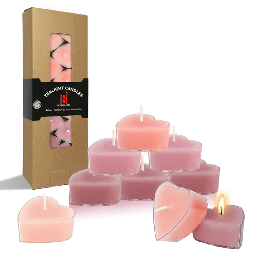 Rose Scented Heart Tealight Candles, Gradient Pink Scent Tea Lights Candles Clear Cup, 24 Pack Colored Tealights Candle, 4 Hour Burn Time Tea Candles for Weddings Romantic Valentine's Day Decor