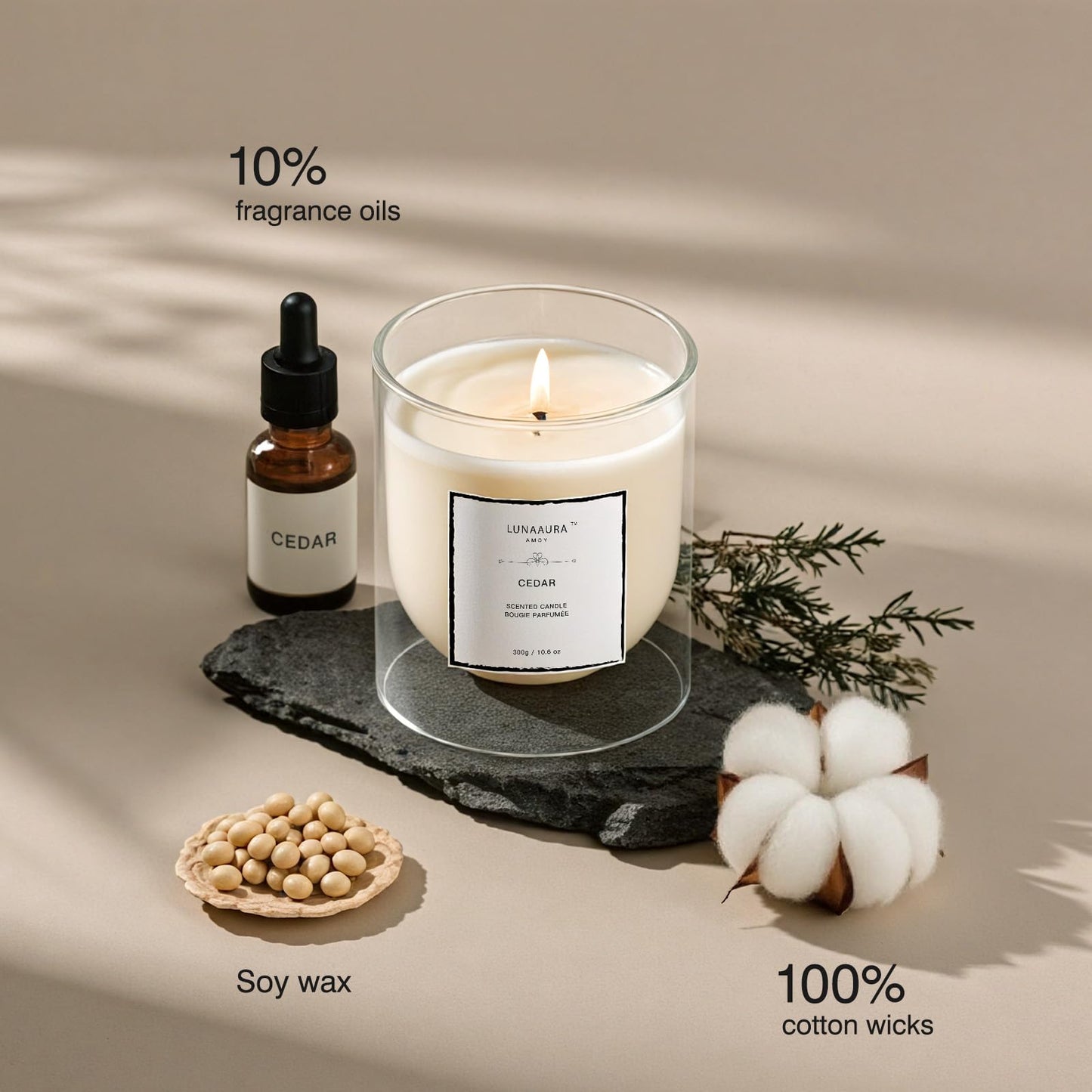 Cedar Candle 10.6 oz - Inspired by CEDRE 11 - Clean Burn & Non Toxic - 65 Hour Burn Time