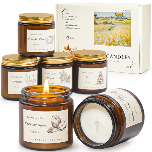 6-Pack Jar Scented Candles for Home Scented - Home Decorative Candles Gift Set, 3.5oz Soy Wax Candles for Living Room, Bathroom, Kitchen, Housewarming Gifts & Birthday Presents