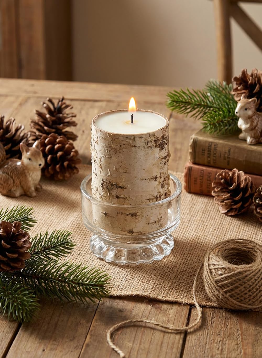 Serene Spaces Living Birch Bark Candle, Small Size, Set of 12 – Pillar Style Candle Brings Nature Indoors, Ideal for Weddings, Parties, Events, Restaurants, Home Decor, 3" in Diameter & 4" Tall