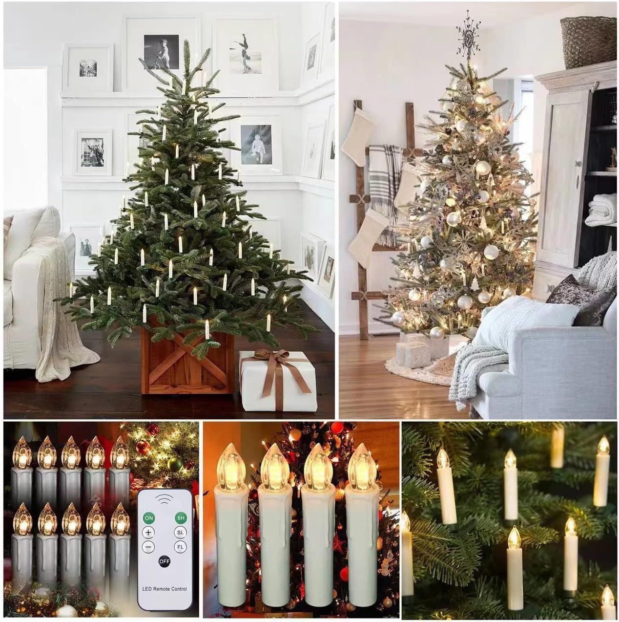 Mxqdhx Christmas Trees flameless Candles, 30Pcs Led Flickering Lights Battery Operated Candlesticks with Remote Timer/Clips, Warm White Window Taper Candles for Home Wedding Halloween Birthday Decor