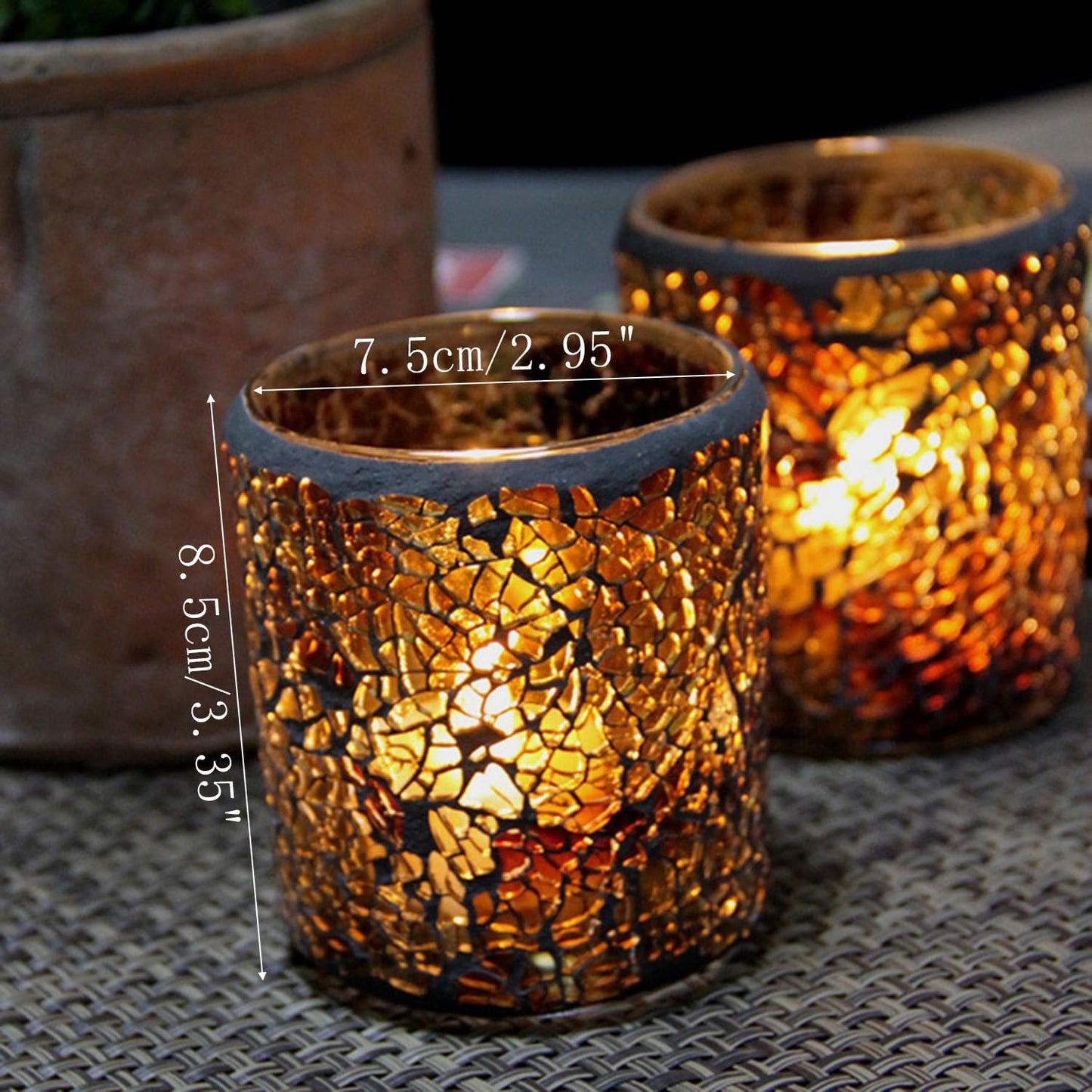 Maimeili Glass Candlestick Romantic Mosaic Broken Candlelight Aromatherapy Candle Cup for Valentine's Day Christmas Thanksgiving Tables Center of Party Decorations(NO Candles)
