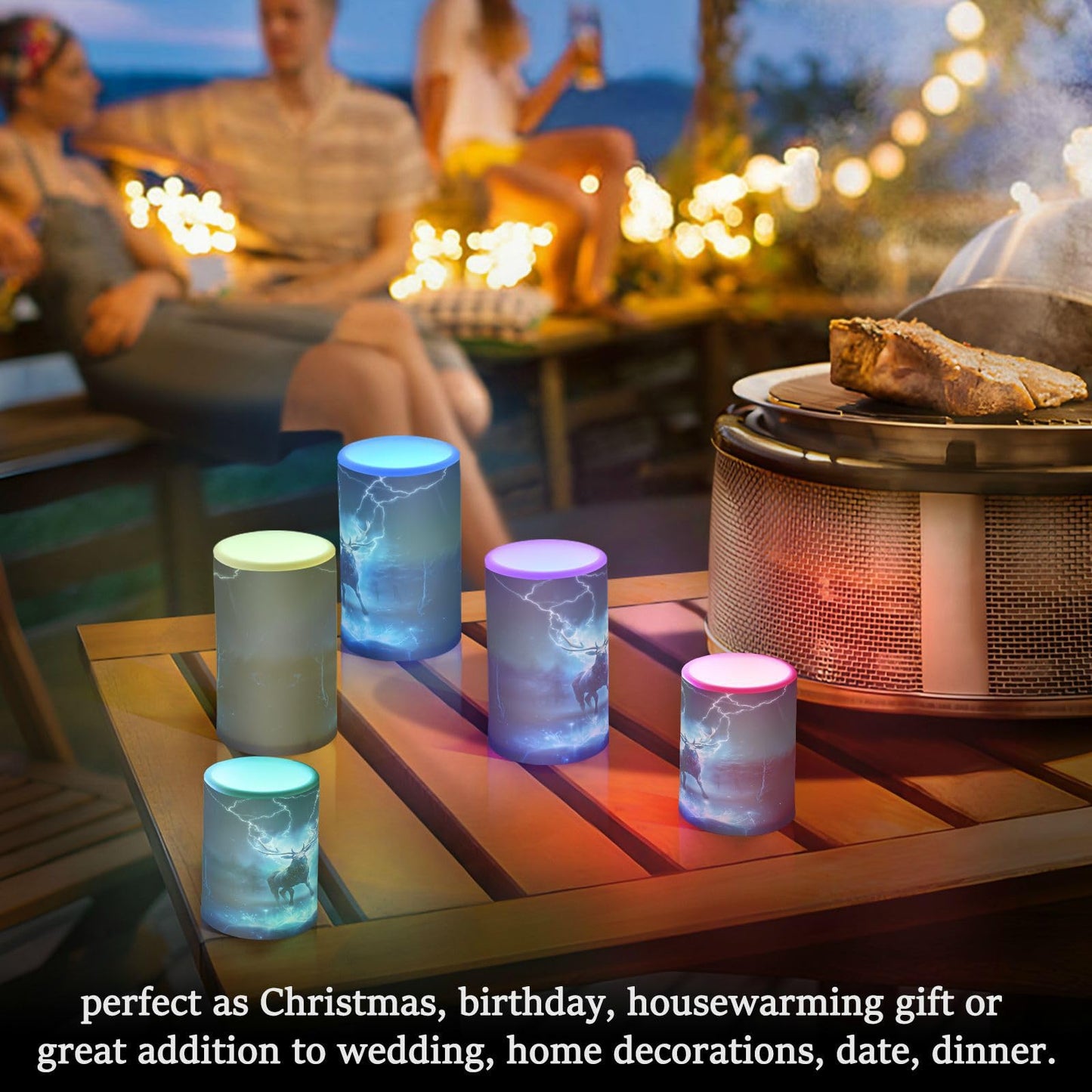 ALAZA Deer Night Flickering Flameless Candles Battery Operated with Remote Timer,Tea Light Candles LED Pillar Votive Candles Set of 2 for Outdoor Indoor Decorations