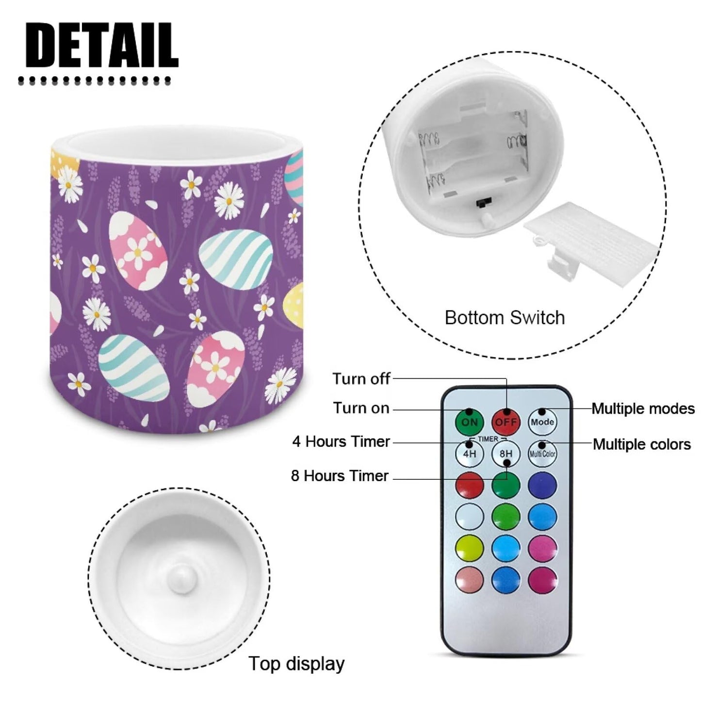 Merkmak Daisy Easter Egg Flameless Candles with Remote Battery Operated Candles with Timer 4 Pack Flameless Pillar Tea Lights Bulk for Indoor Outdoor Easter Day Party Decorations