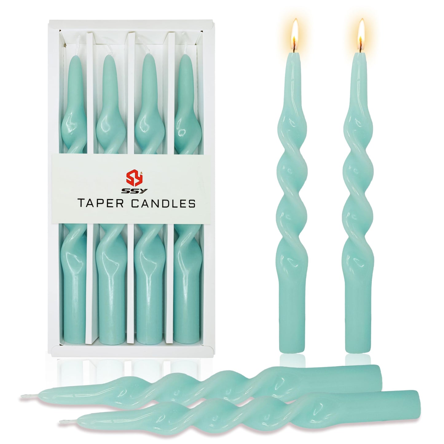 10 Inch Spiral Candles Set of 4, Mint Green Taper Candles, Handmade Twisted Candles, Unscented Candle Sticks for Summer Wedding Dinner Decor