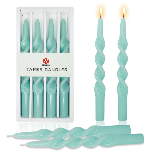 10 Inch Spiral Candles Set of 4, Mint Green Taper Candles, Handmade Twisted Candles, Unscented Candle Sticks for Summer Wedding Dinner Decor